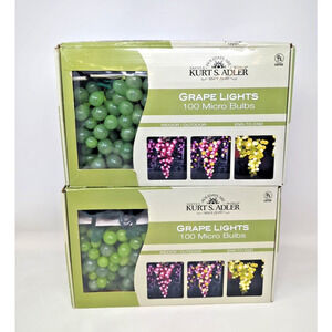 Lot of 2 Kurt S. Adler 100 Micro Bulb Green Grapes Cluster Lights Indoor Outdoor